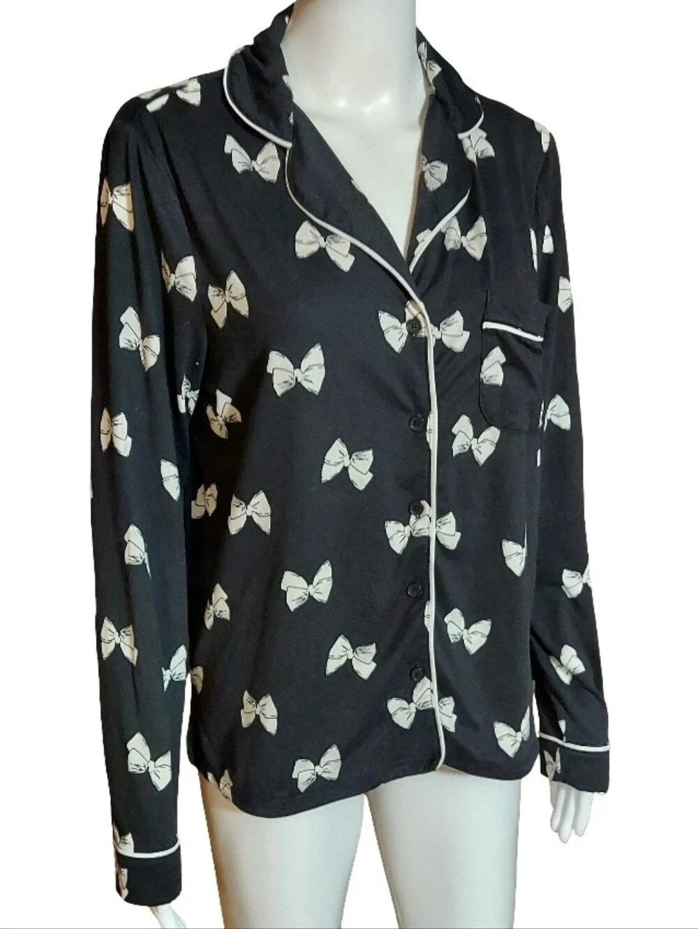 Kate Spade Bow Print Button Down Long Sleeve Pajama Top